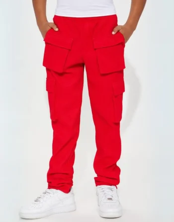 Boys' Snap Cargo Pants with Multiple Pockets Red Front