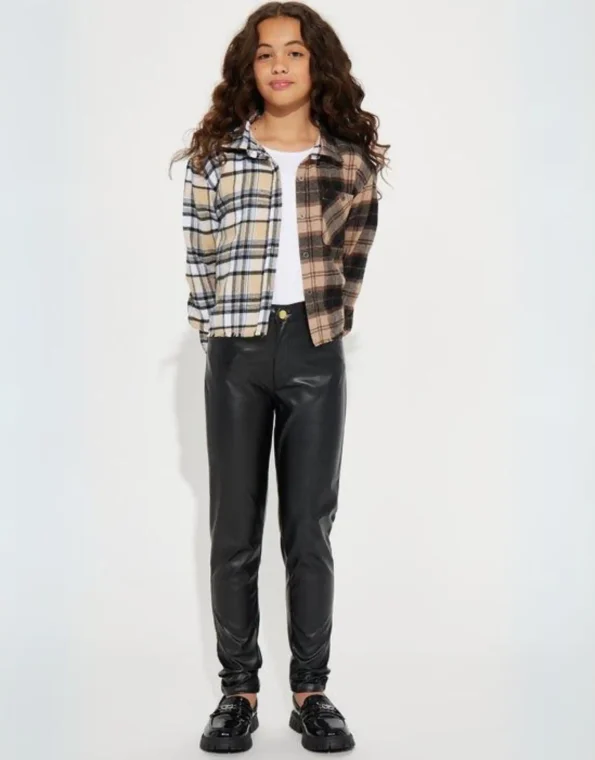Girls' Two-Tone Plaid Drop Shoulder Flannel Shirt Black Full