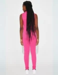 Ribbed Girls Seamless Fuchsia Jumpsuit – Sleeveless Zip-Up Bodysuit – Front