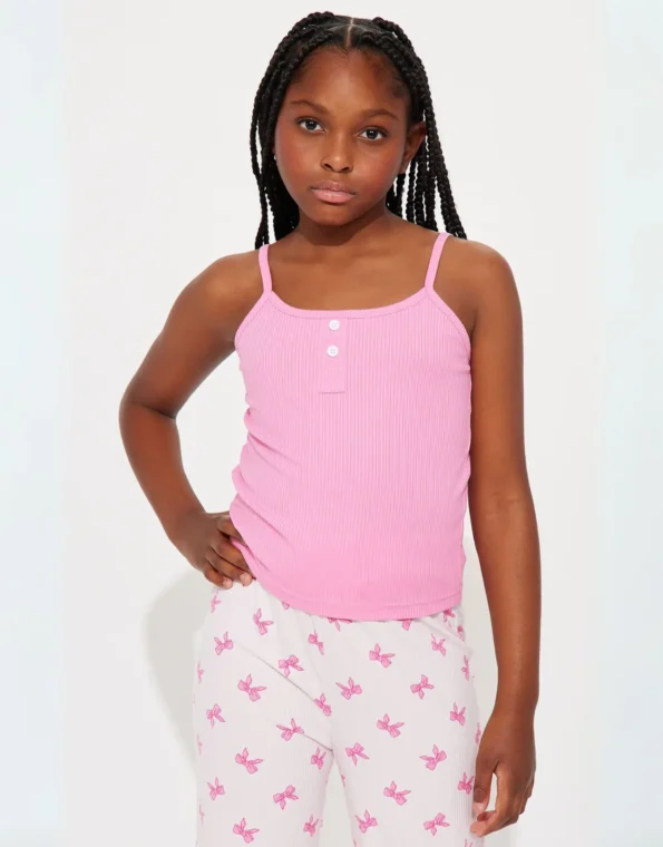 Mini Pink Cutie Ribbed PJ Pant Set Short Fromt